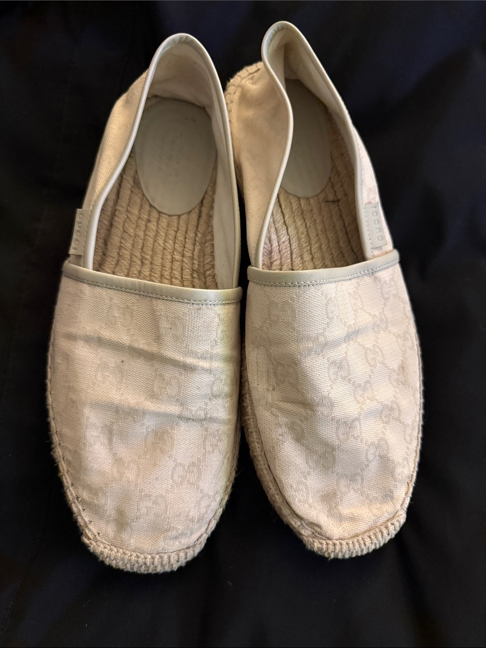 Gucci Ivory Beige Monogram Espadrille Slip-Ons